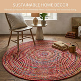 WeWove Hand Woven Area Rug 6 Feet Round - Jute Cotton Area Rug Rustic Farmhouse Boho Accent Rug