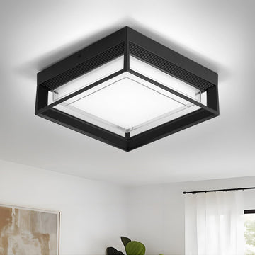 24W 9" Daylight 6000K Outdoor Modern Black LED Ceiling Flush Mount Porch Light for Wall or Ceiling, Square