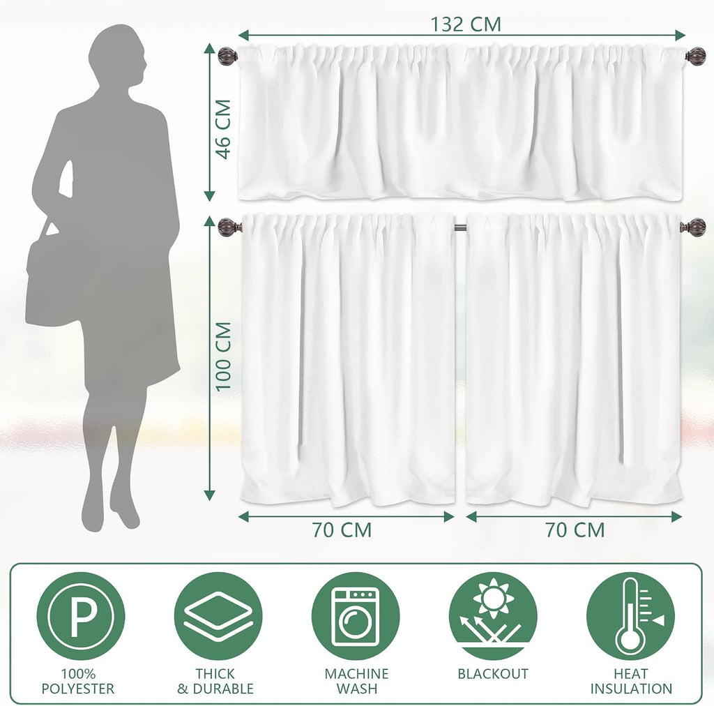 3 Piece Spring Kitchen Curtains and Valances Set for Window | Summer Floral Cafe Curtain 36 Inch Length Black & White