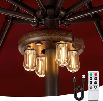 Dark Wood Grain Patio Umbrella Light with Remote Control
