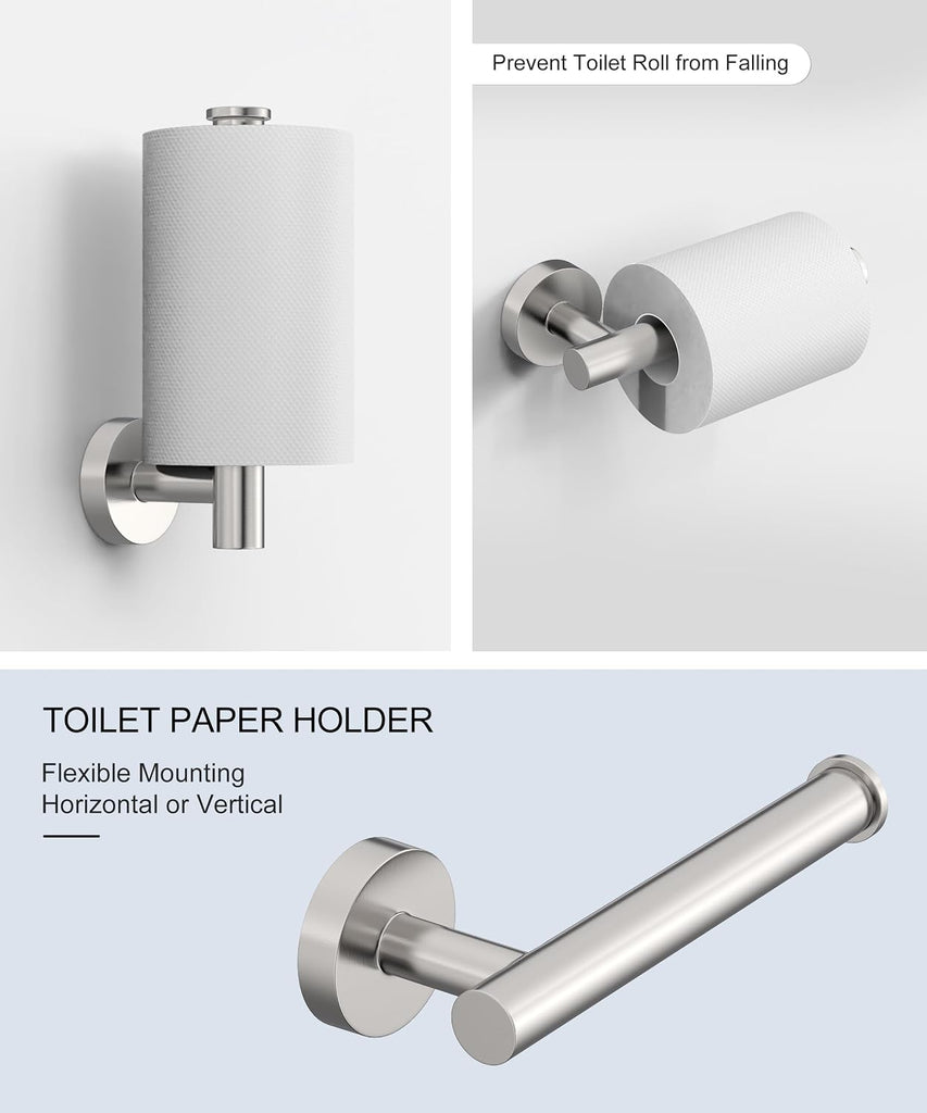 Brushed Nickel Bathroom Hardware Accessories Set 5 Pcs | SUS304 Stainless Steel 26 Inch Hand Towel Bar Toilet Paper