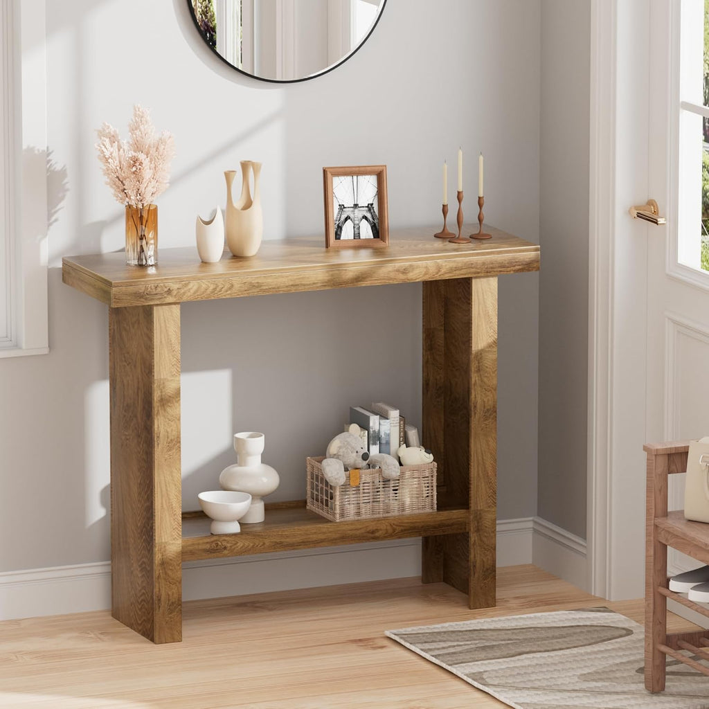 Farmhouse Wood Entryway Table Narrow Console Tables with Storage Behind The Couch Sofa, Entrance Side Table with