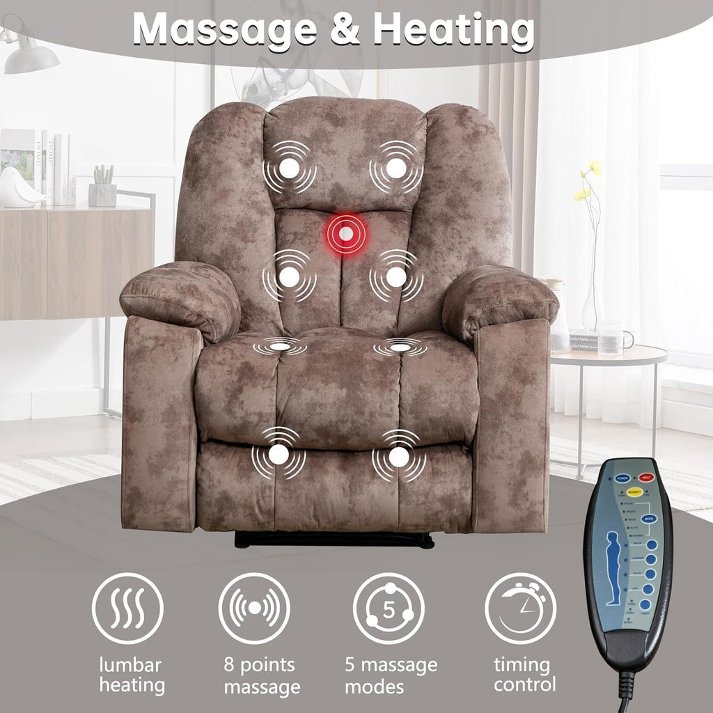Manual Reclining Chair-Overstuffed Recliner Chair with Cup Holder Side Pocket Footrest Fabric Recliners Bedroom