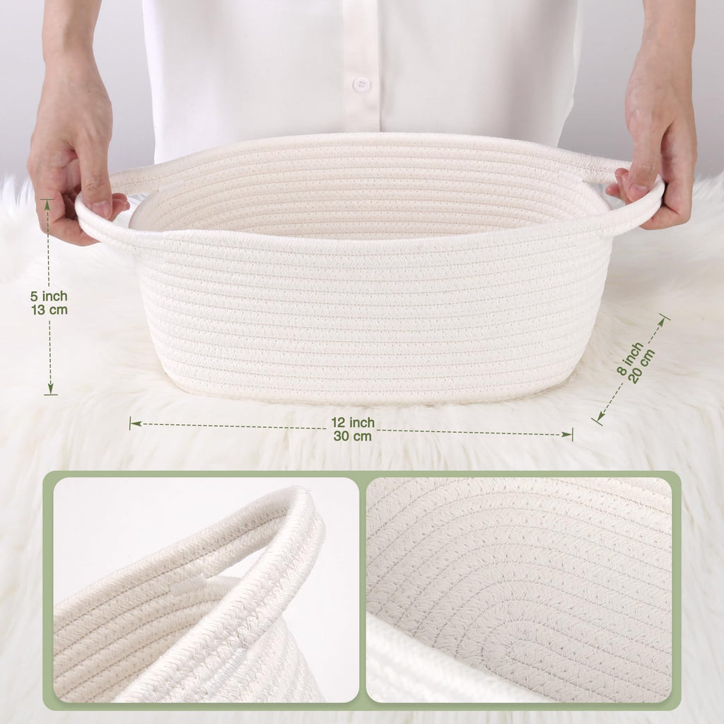 Gift Baskets Empty to Fill 4 Pack, 12x8x5 inch - Small Rectangular Woven Rope Bins for Baby Shower, Bathroom, Decor