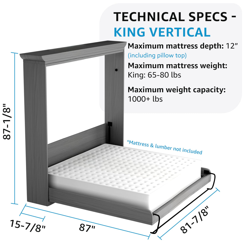 Premium Murphy Bed Kit, King Vertical