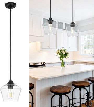 1-Pendant Lights Kitchen Island, Hand Blown Glass Pendant Light Fixtures, Metal Light Fixtures Rod Ceiling Ceiling