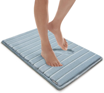 Extra-Thick, SoftLux, Charcoal Infused Memory Foam Bath Mat with GripTex Skid-Resistant Base, 17x24, Blue