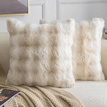 Pack of 2 Thick Plush Faux Wool Throw Pillow Covers Soft Boho Throw Pillows Luxurious Cushion Covers for Couch Sofa