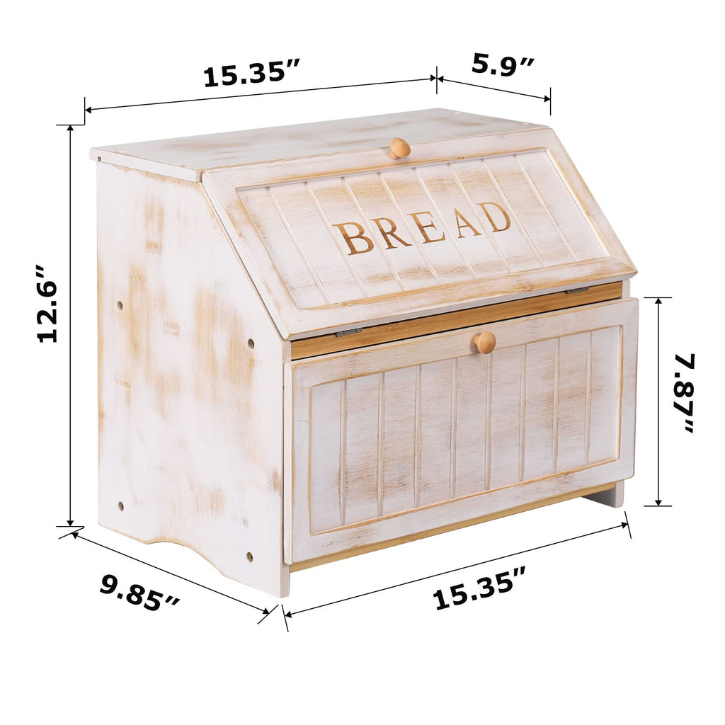 Bread Box - Vintage Double Layer Farmhouse Counter,White