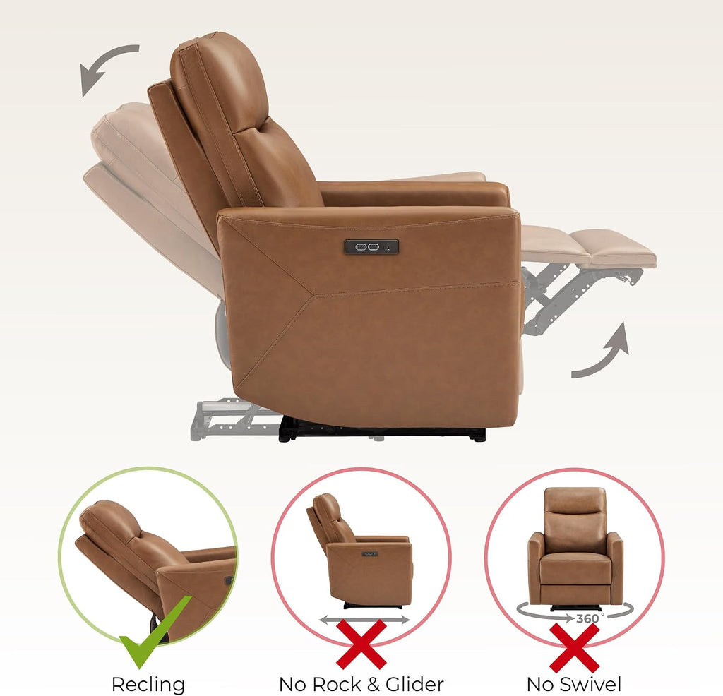 Genuine Leather Power Recliner Chair for Adults, Electric Wall Hugger Recliner , Modern Living Room and RV Recliner