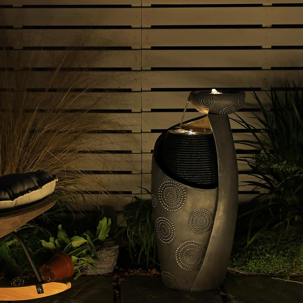 Outdoor Water Fountain Feature Indoor Garden Large Jar Floor Standing Fountains Waterfall with LED Light & Pump for