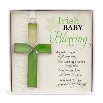 Handmade Irish Baby Blessing Stained Glass Cross- Irish Baby Gift for Girl or Boy (Cross)