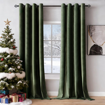 Velvet Blackout Curtains Olive Green 52 x 84 Inch Length 2 Panels