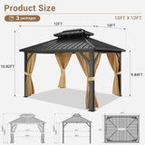 10x12 FT Hardtop Gazebo with Galvanized Steel Double Roof