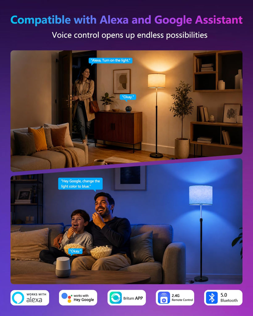 Smart RGBCW Floor Lamp, Alexa & Google Assistant