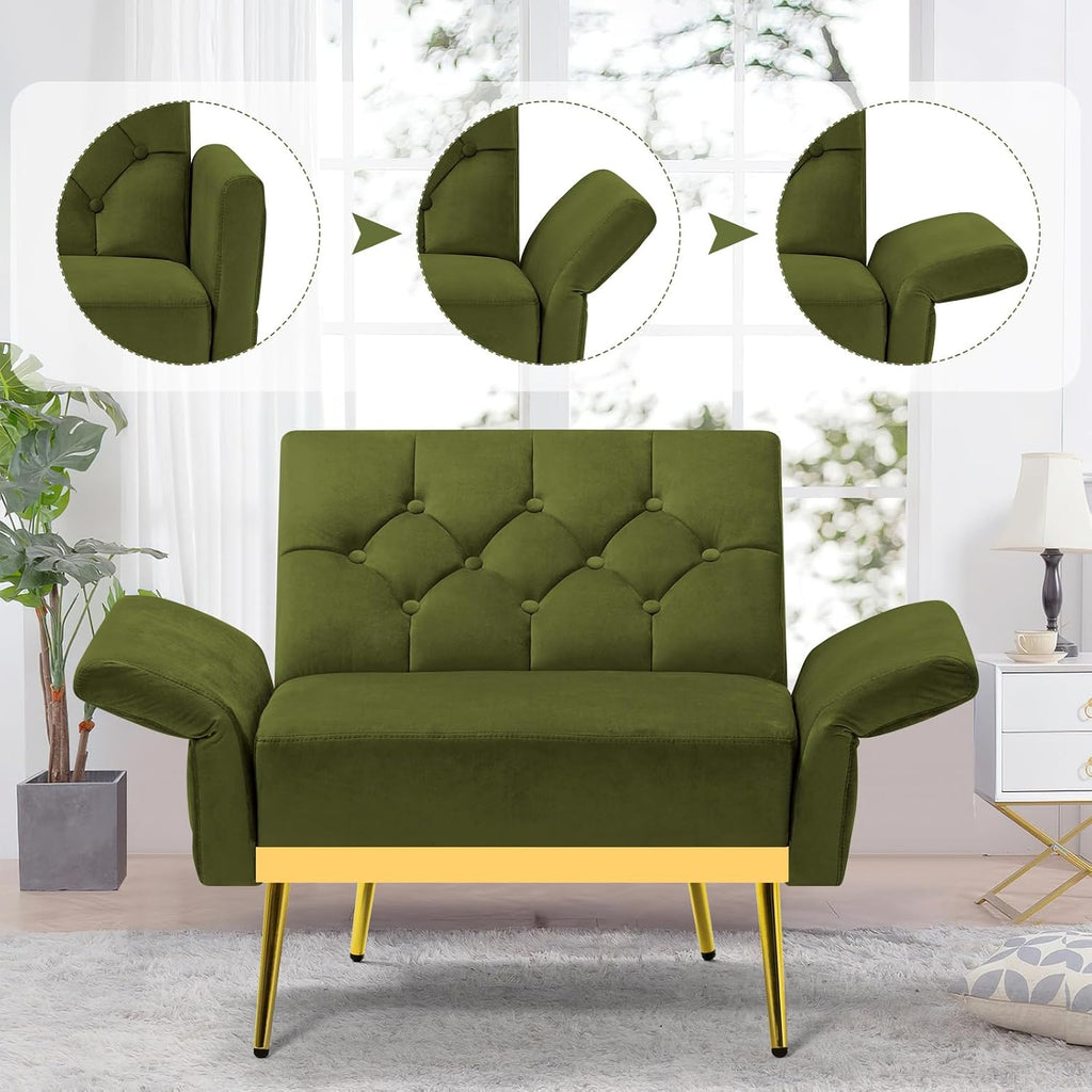 Velvet Accent Chair w/Adjustable Armrests and Backrests, Tufted Single Sofa with Ottoman, Upholstered Reading Chiar