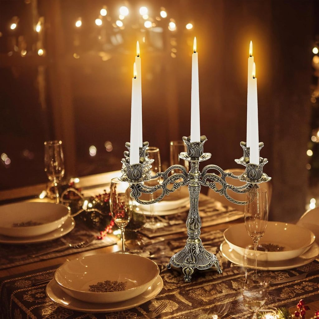 5-Candle Metal Candelabra, 10 Inch Tall 5 Arms Candle Holder Stick for Taper Candles, Vintage Candelabra Candle Stand