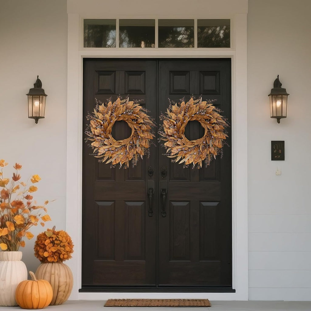 26" Artificial Fall Eucalyptus Wreath with Seeds for Front Door(Orange)