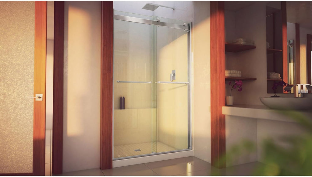 Essence-H 44-48 in. W x 76 in. H Semi-Frameless Bypass Shower Door in Brushed Nickel, SHDR-634876H-04