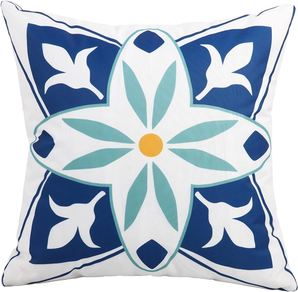 Outdoor Waterproof Throw Pillow Covers Set of 4 Floral Printed and Boho Farmhouse Summer Outdoor Pillow Covers