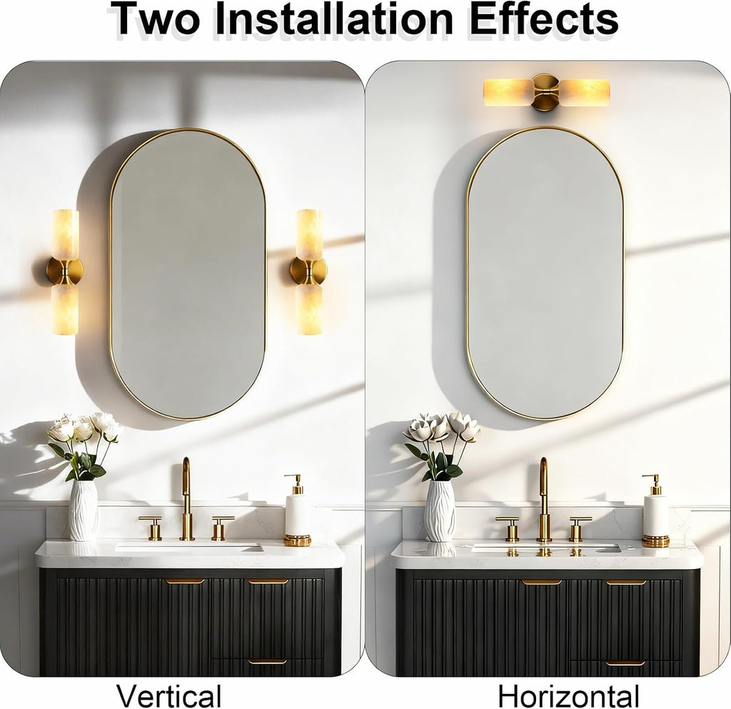 Natural Alabaster Wall Sconce Light Marble Wall Light Bathroom Vanity Sconce Mid Century Stone Wall Mount Light Gold