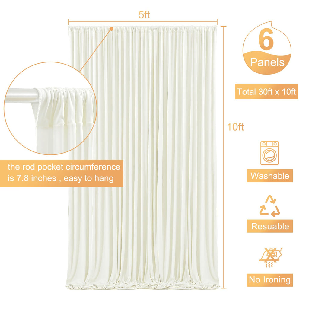 6 Panels Ivory Backdrop Curtain for Wedding Parties Wrinkle Free Ivory Photo Curtains Backdrop Drapes Fabric