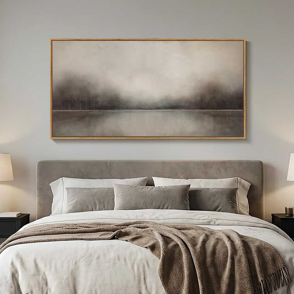 Large Framed Rustic Canvas Wall Art , Neutral Abstract Nature Modern Prints Paintings Artwork for Walls, Horizontal