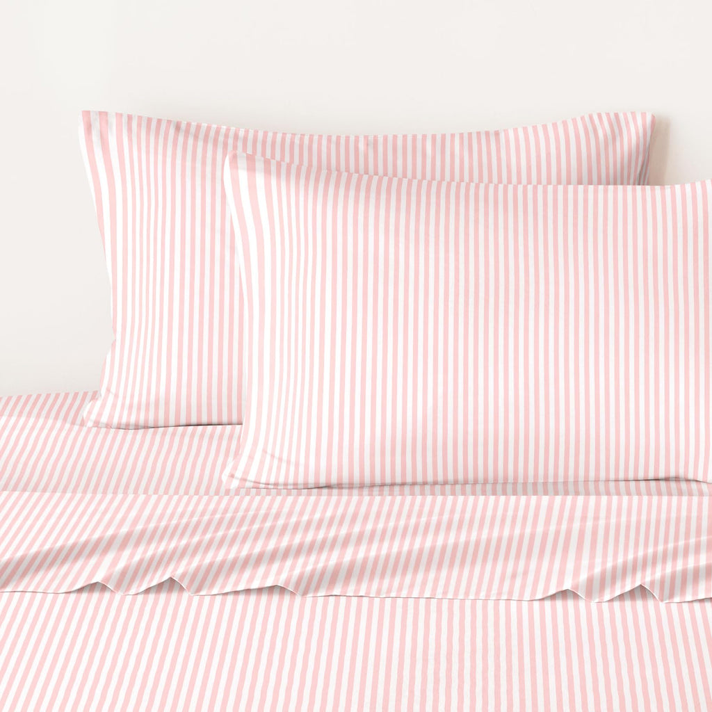 Striped Bed Sheets, 4-Piece Sheet Set, Ticking Vertical Pin Stripe Modern Farmhouse Pattern Printed Bedding, Deep