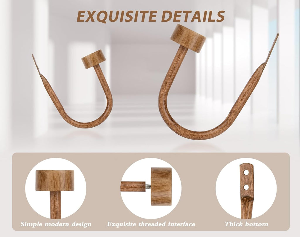 Curtain Holdbacks for Wall, Wood Grain Curtain Hooks Wall Mounted, Curtain Tiebacks Holders for Drapes, Modern Cap
