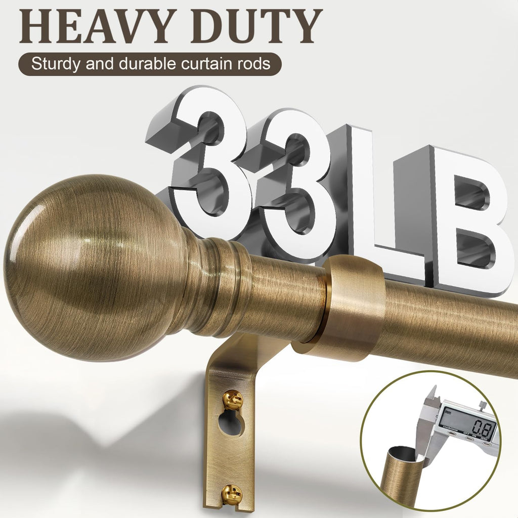 Antique Bronze Curtain Rods for Windows 1" Diameter Adjustable Heavy Duty Brass Window Curtain Rod