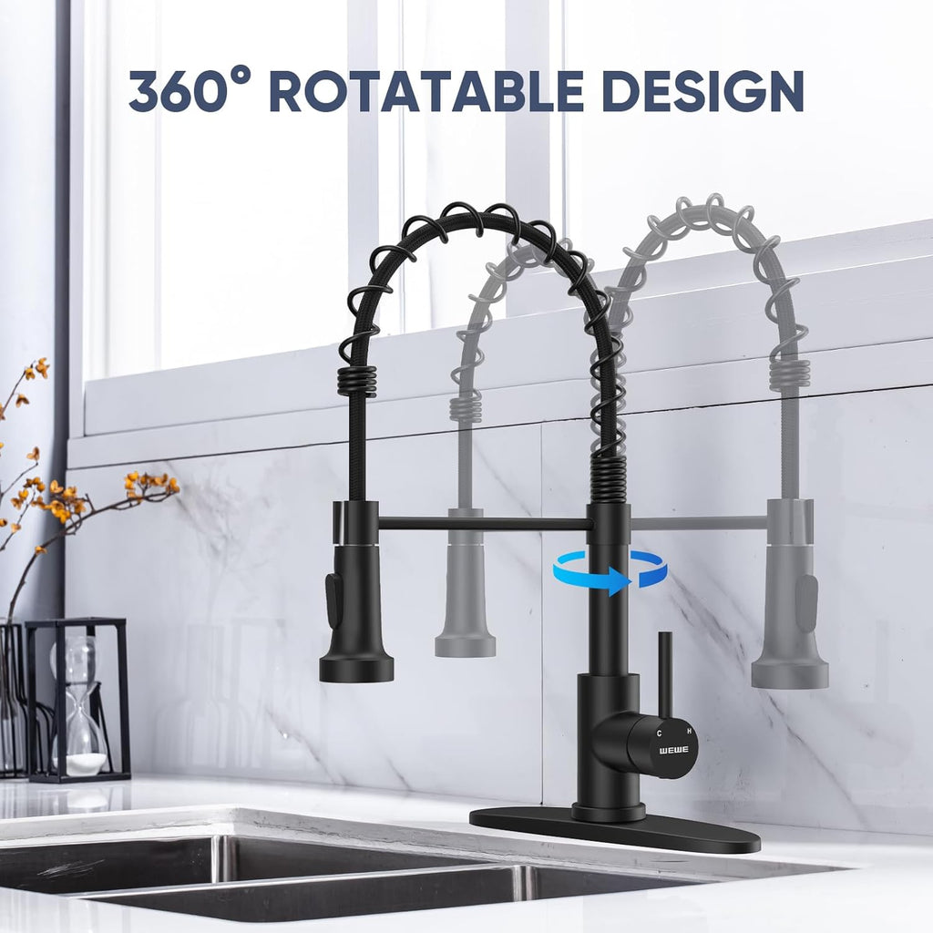 Kitchen Faucets with Pull Down Sprayer Commercial Industrial Stainless Steel Single Handle Single Hole Spring