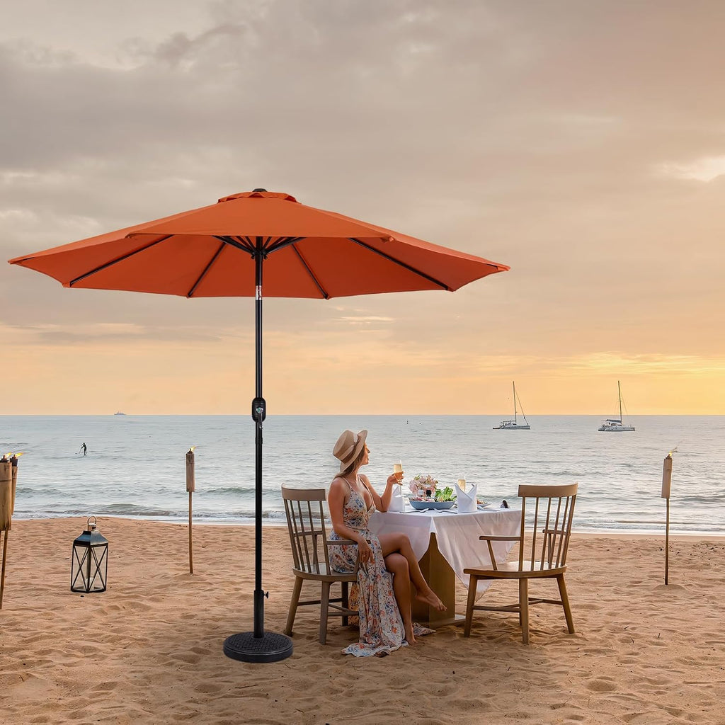 9 ft. Patio Umbrella, Market Table Umbrella w/Tilt and Crank, 8 Ribs - Orange