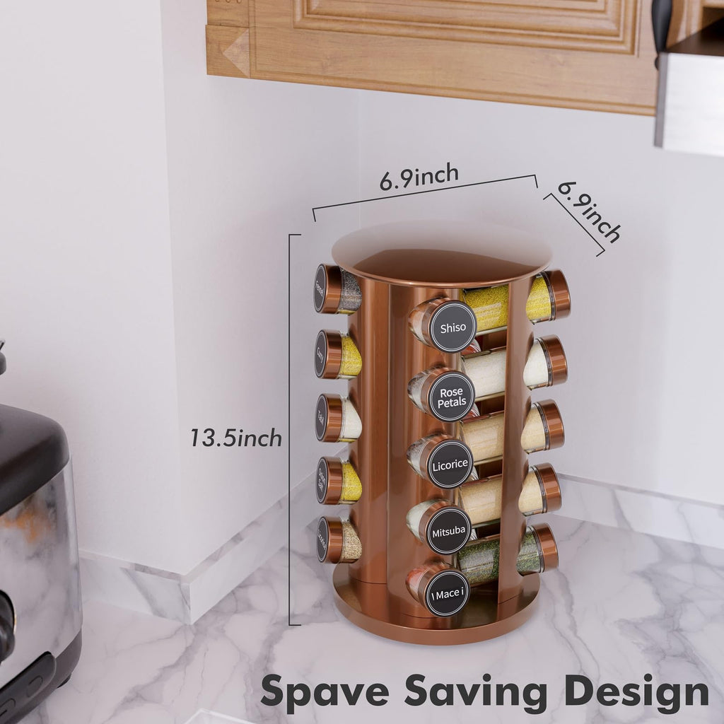 Revolving Spice Rack Set with 20 Spice Jars, Kitchen Spice Tower Organizer for Countertop or Cabinet - Carousel