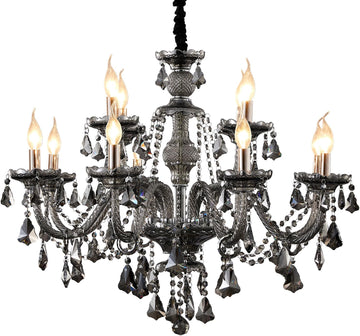 Modern Crystal Chandelier Lighting 12-Light, Smoky Gray Luxury Chandelier Ceiling Light Fixtures Hanging Crystal Light for Dining Room Living Room Bedroom(12 Lights)