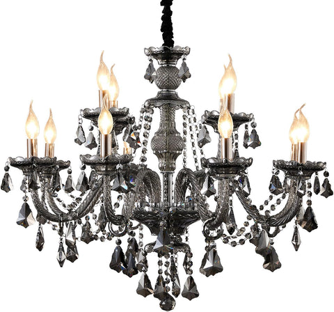 Modern Crystal Chandelier Lighting 12-Light, Smoky Gray Luxury Chandelier Ceiling Light Fixtures Hanging Crystal Light for Dining Room Living Room Bedroom(12 Lights) A110-B0C6185WHG