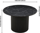 47" Round Dining Table for 4, Modern Farmhouse Marble-Look Foiled Top with MDF Striped Base, Kitchen & Dining Room