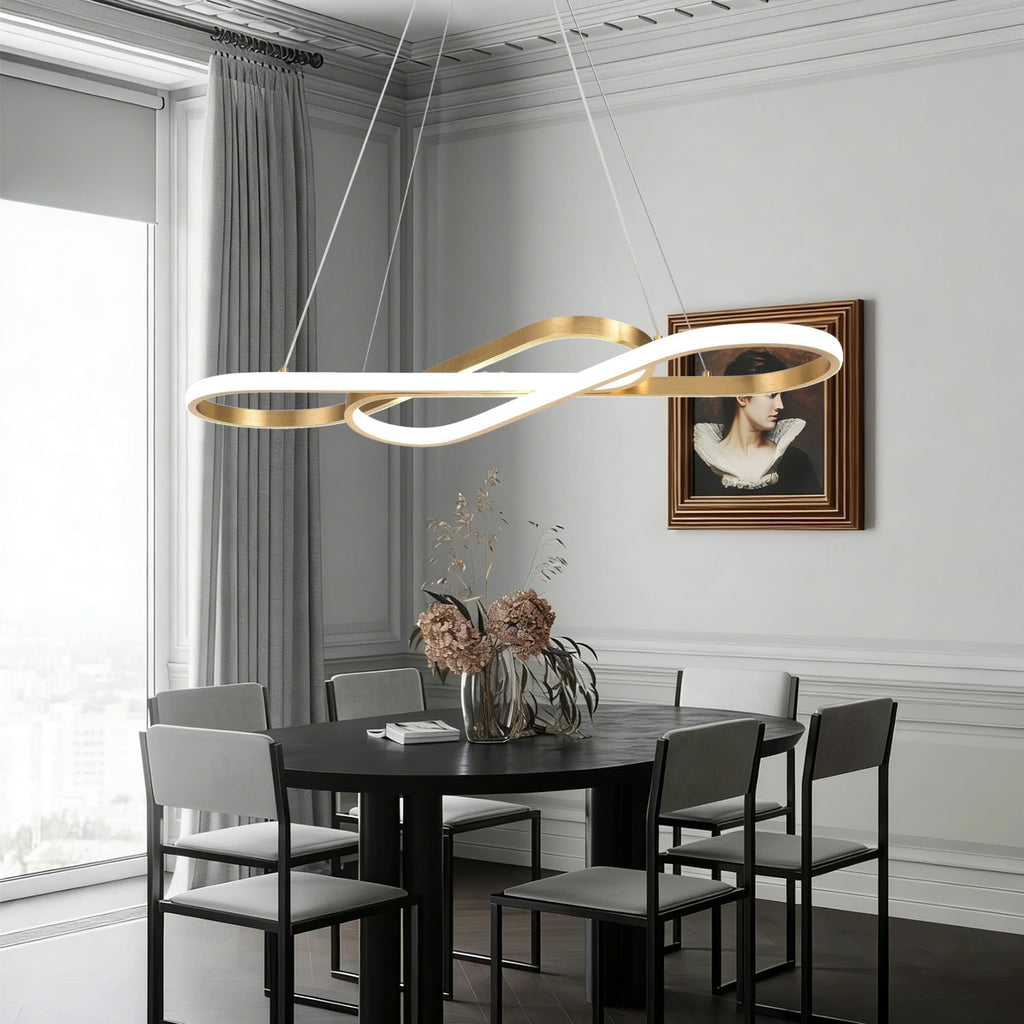 Gold 29.53in Dimmable Modern LED Pendant Chandelier | Height adjustable design, remote control included, suitable for kitchen island, dining room indoor decorative lighting