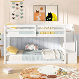 Twin Over Twin Bunk Bed with Stairs, Solid Wood Floor Bunk Bed with Storage Staircase & Full-Length Guardrails