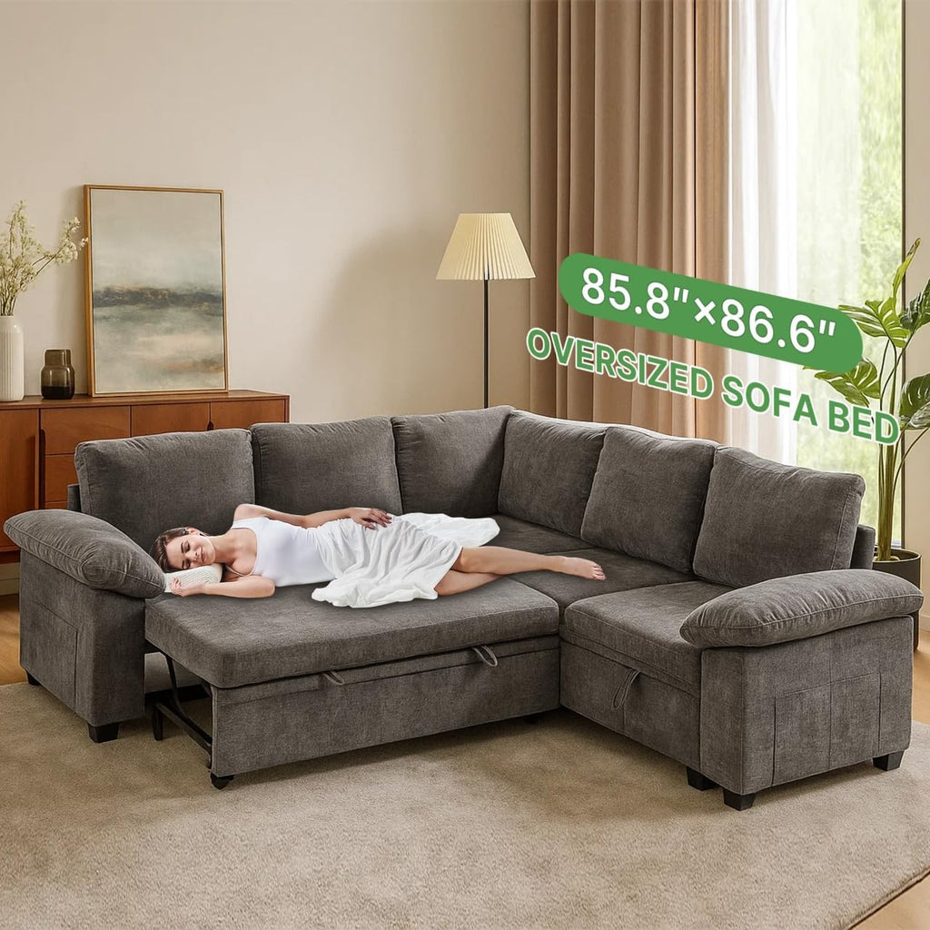 Modular Sectional Sofa with Pull Out Bed Sleeper Sofa L Shaped with Storage