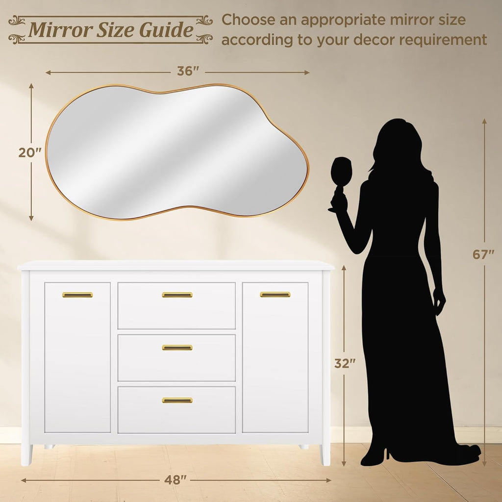 Irregular Wall Mirror - Wall Mirrors Decorative 20"x36" Gold Asymmetrical Mirror Tempered Glass Aviation Aluminum