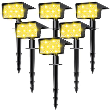 Solar Spot Lights Outdoor with 60 LED & Auto On/Off, 6 Pack Solar Lights Outdoor Waterproof IP68 with 3 Lighting