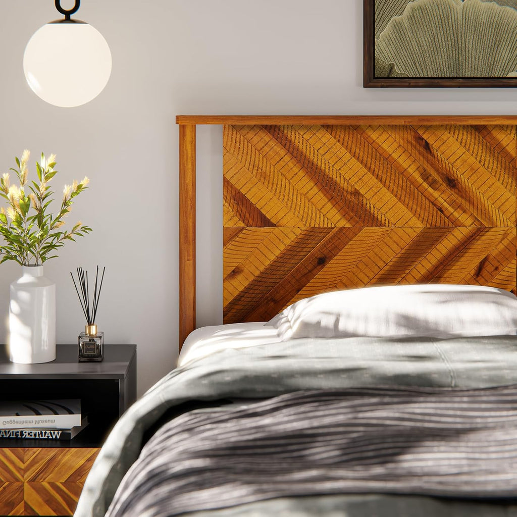 Headboard ONLY, Rustic & Scandinavian Style with Solid Acacia Wood, Easy Assembly, King, Rustic Golden Brown
