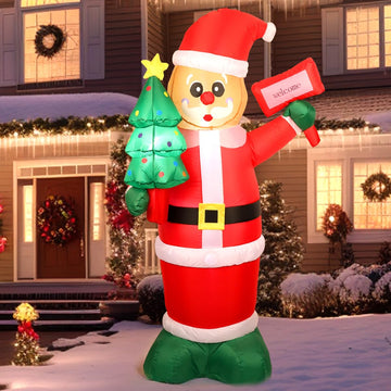 6Ft Christmas Inflatables Santa Gingerbread with LED Lights & Gift Box, Giant Christmas Inflatables Yard Decorations