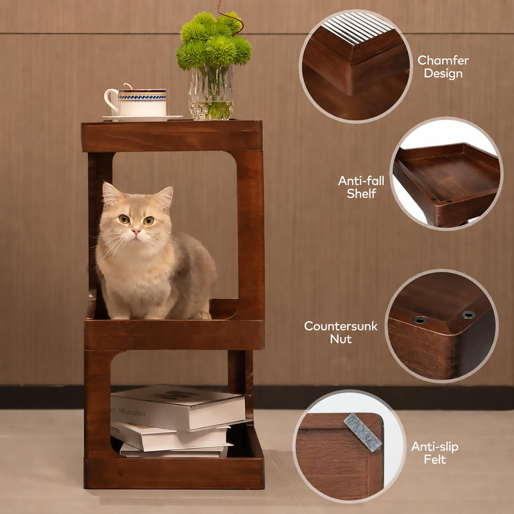 Solid Wood Side Table, 3 Tier Small End Table, Brown Accent Table