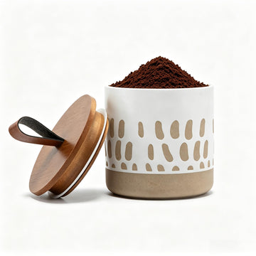 18 FL OZ Ceramic Jar with Airtight Bamboo Lid Boho Coffee Ground Canister