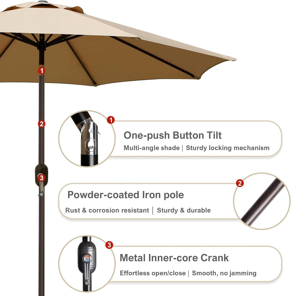 9' Outdoor Patio Umbrella, Outdoor Table Umbrella, Yard Umbrella, Market Umbrella with 8 Sturdy Ribs - TAN