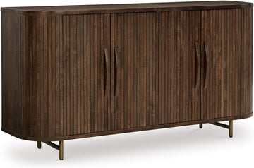 Amickly Contemporary 4-Door Accent Cabinet with 2 Shelves, Cord Management and Fluted Design, Dark Brown