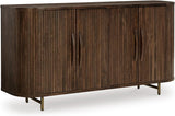 Amickly Contemporary 4-Door Accent Cabinet with 2 Shelves, Cord Management and Fluted Design, Dark Brown