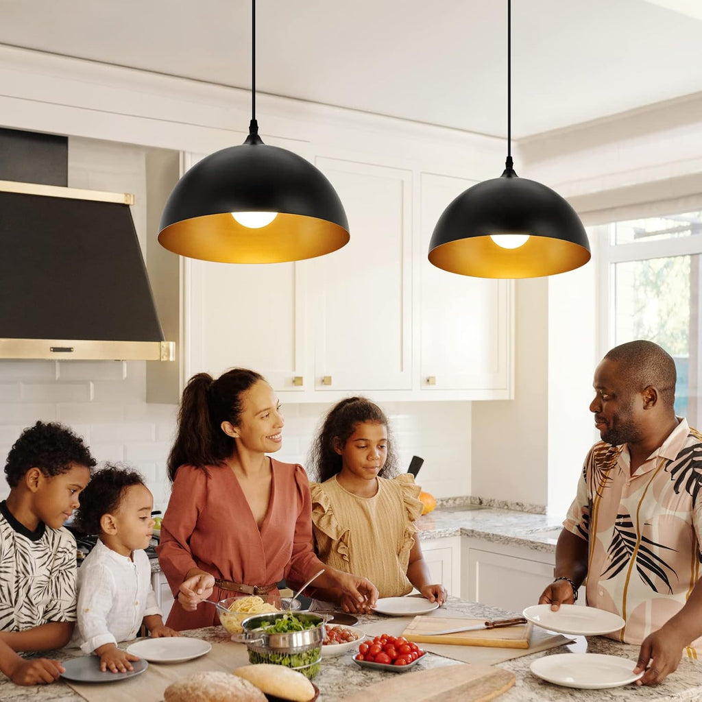 Farmhouse Pendant Lighting for Kitchen Island,Black and Gold Dome Pendant Light Fixtures, Industrial Hanging Ceiling