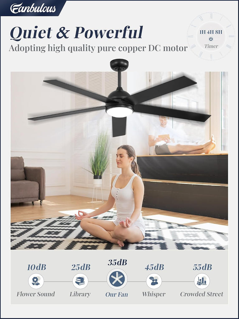 60" Ceiling Fan with LED Light and Remote - Black